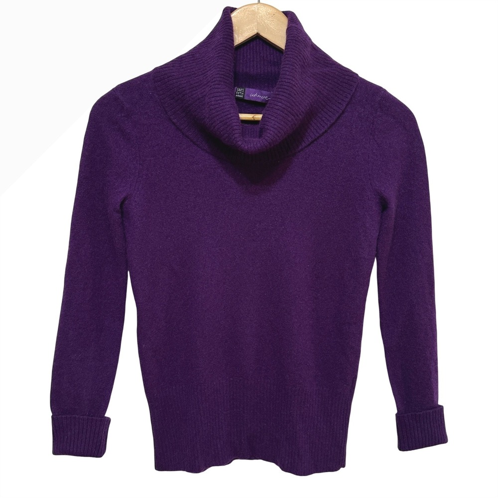 Saks Fifth Avenue Cashmere Cowl Neck Sweater Womens Small Purple Pullover Knit